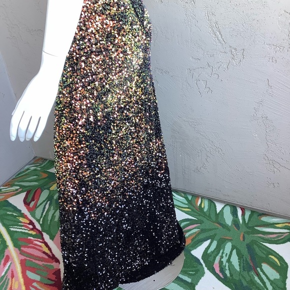 Nova Luxe Black and Rainbow Gold Sequin Gown - Picture 7 of 9